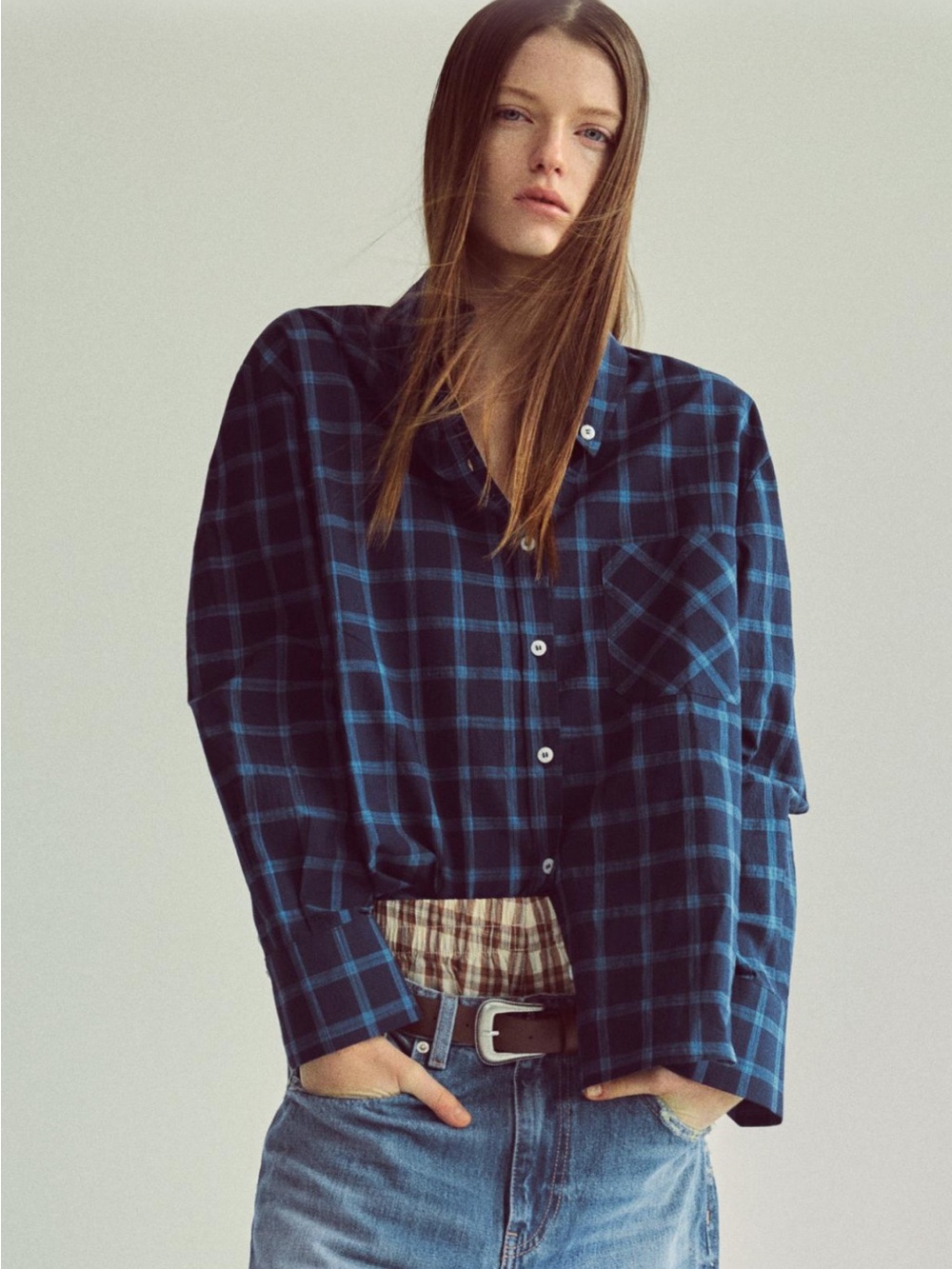 Women's Blue Plaid Button-Down Shirt